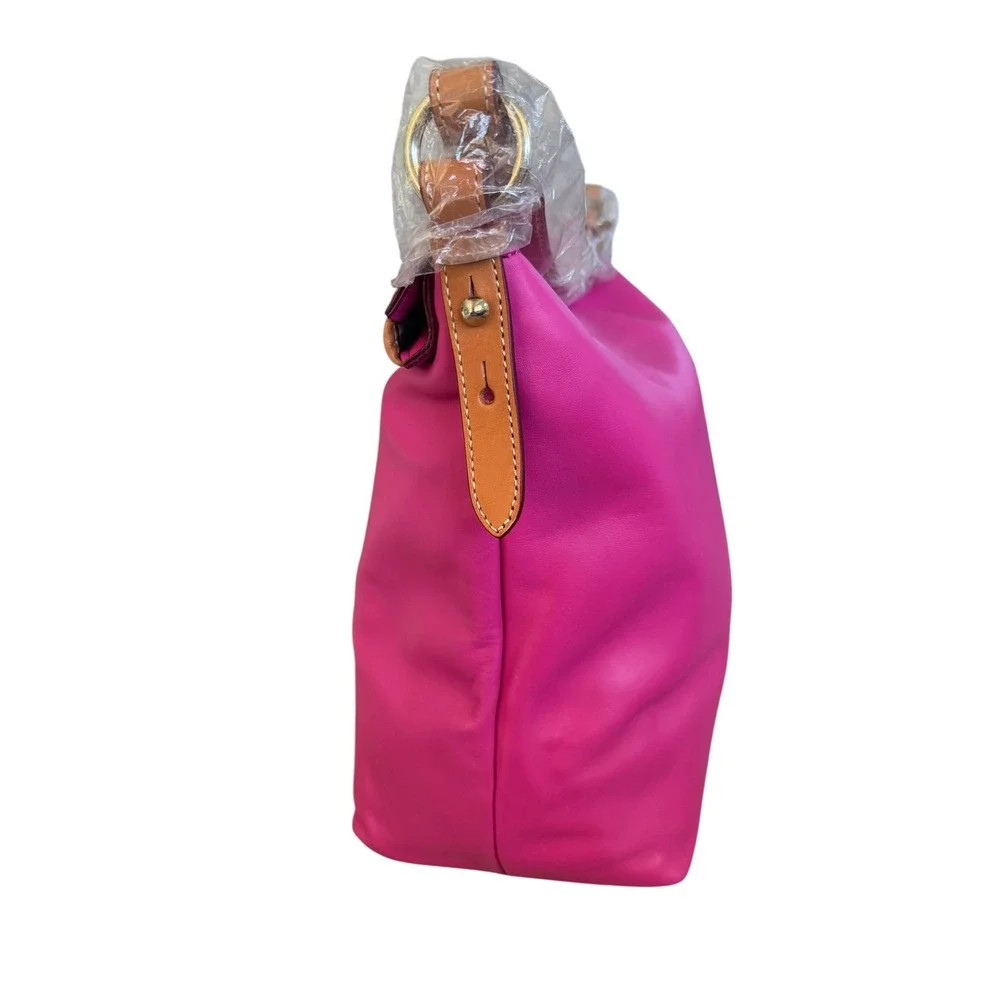 Dooney & Bourke Pink Leather Hobo Bag with Pouch and Keychain Set NEW